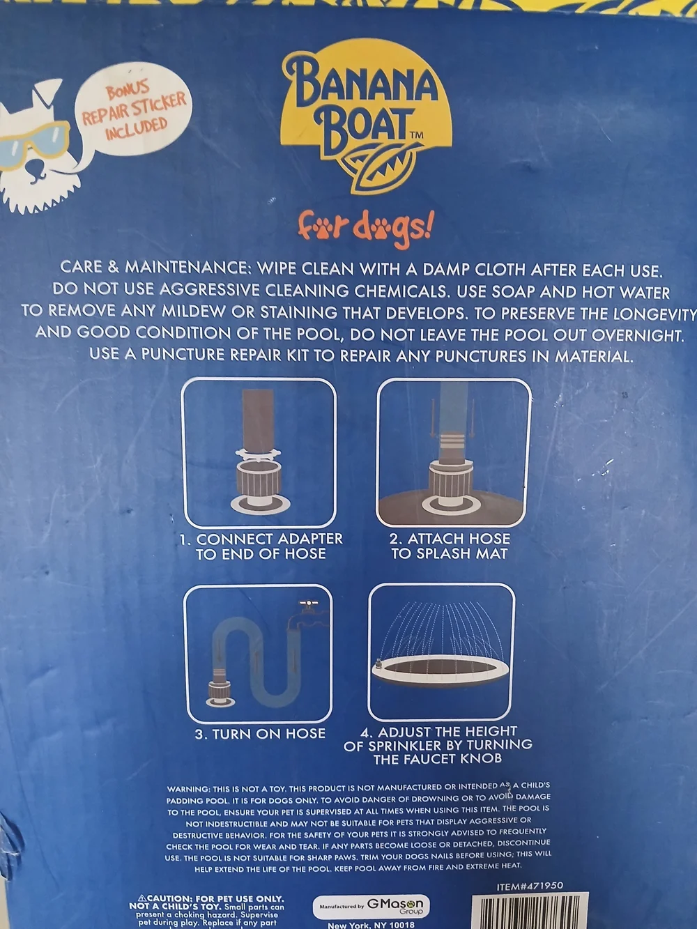 Banana Boat Sprinkler Splash Mat for Dogs - Blue and Yellow